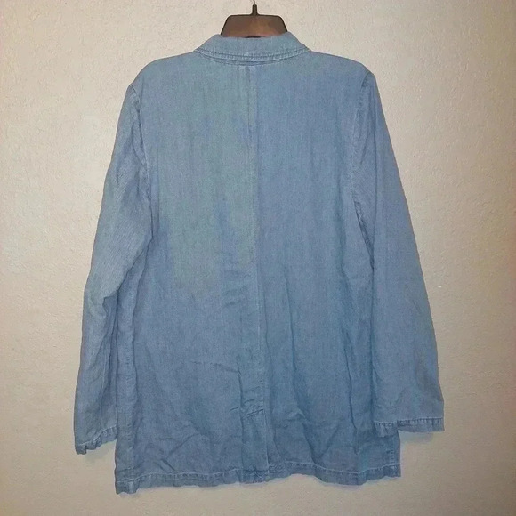 J Jill Womens Blue Denim Blazer Jacket Cape Wash Long Sleeve Size Large Tall - Picture 2 of 7